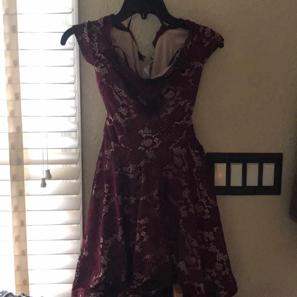 Off the Shoulder Burgundy Lace Dress